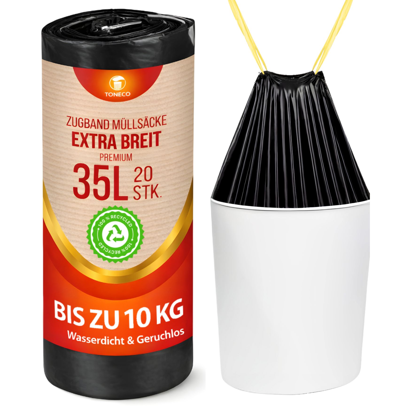 Müllbeutel 35 L mit Zugband, extra breit, schwarz – Rolle à 20 Beutel
