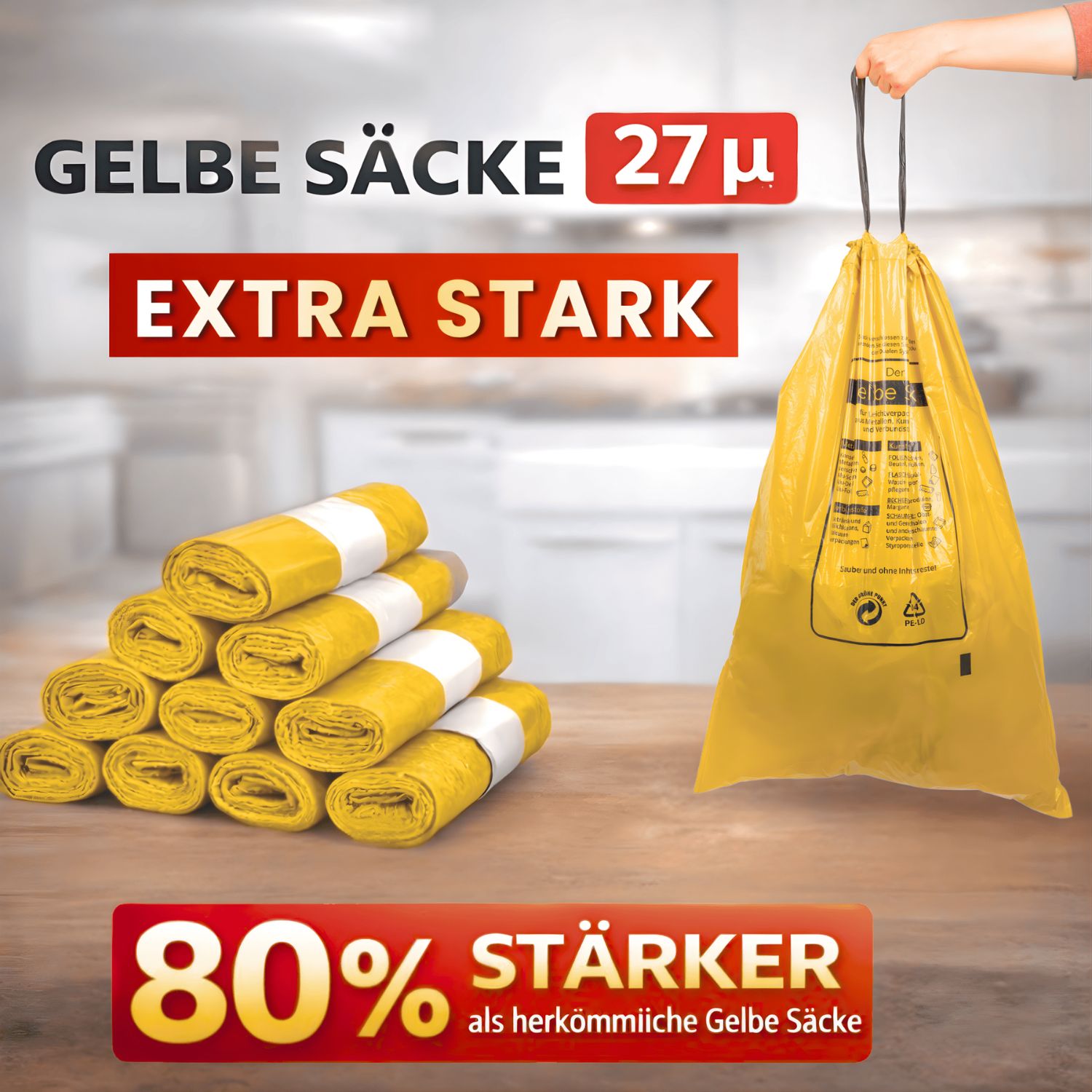 Gelber Sack 90 L extra stark (27 µm) – Rolle à 13 Beutel – Bild 4