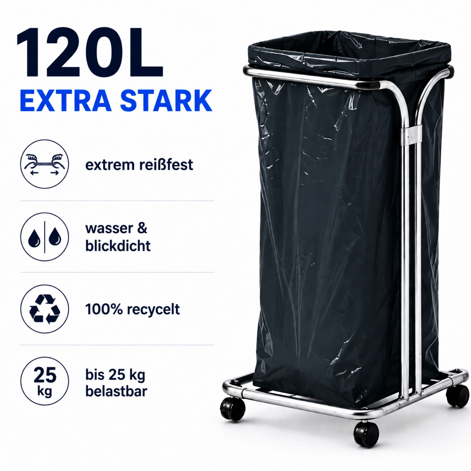 Müllsäcke 120 L extra stark (70 µm), schwarz – Rolle à 20 Beutel – Bild 2