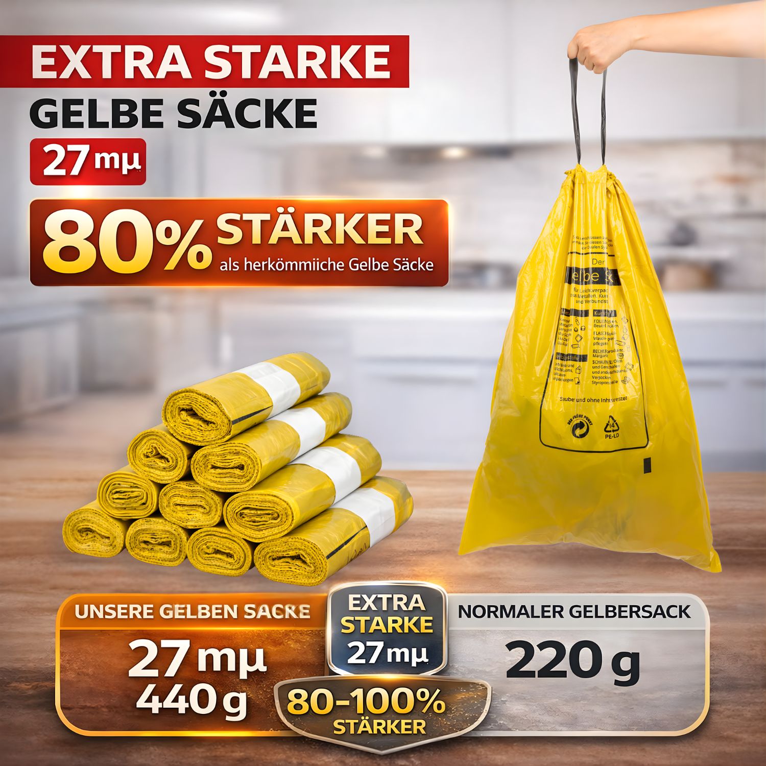 Gelber Sack 90 L extra stark (27 µm) – Rolle à 13 Beutel – Bild 5