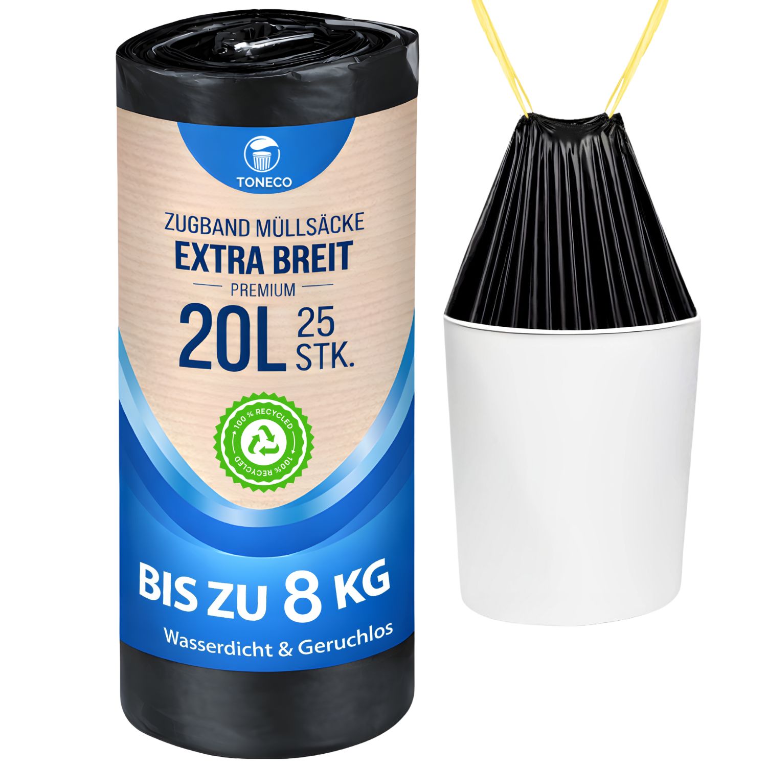 Müllbeutel 20 L mit Zugband, schwarz – Rolle à 25 Beutel – Bild 4